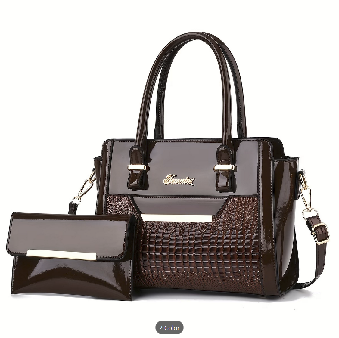Classic Crocodile Pattern Women’s Handbag with Clutch Purse
