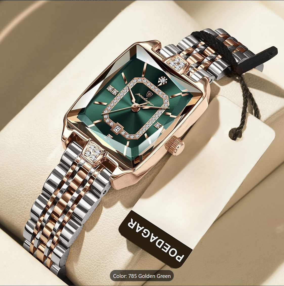 POEDAGAR Women’s Luxury Rectangle Stainless Steel Quartz Watch