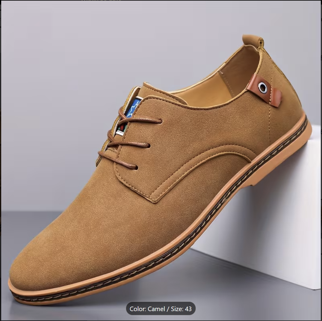 Men's Suede Lace-Up Loafers Soft-Soled Business Casual Shoes Slip-On